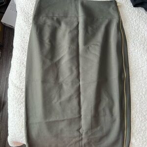 Express Olive Pencil Skirt with Gold Zipper